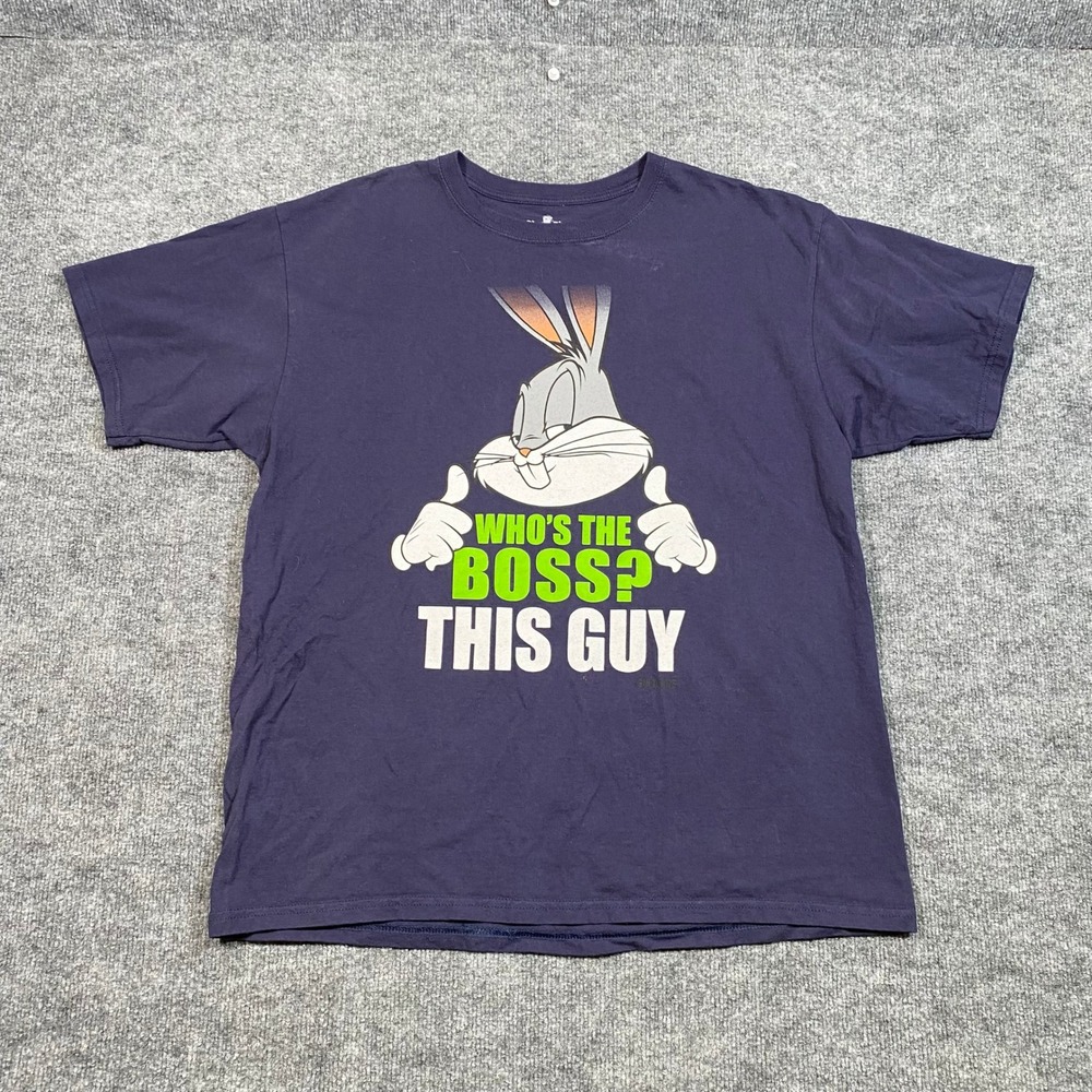 Six Flags Bugs Bunny Whos The Boss This Guy Graphic T-Shirt Navy Blue Mens XL